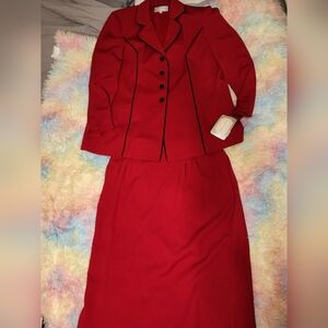 Suitsme Women’s Red  Long Sleeve Jacket Skirt Suit Set Size 18 Made USA vintage